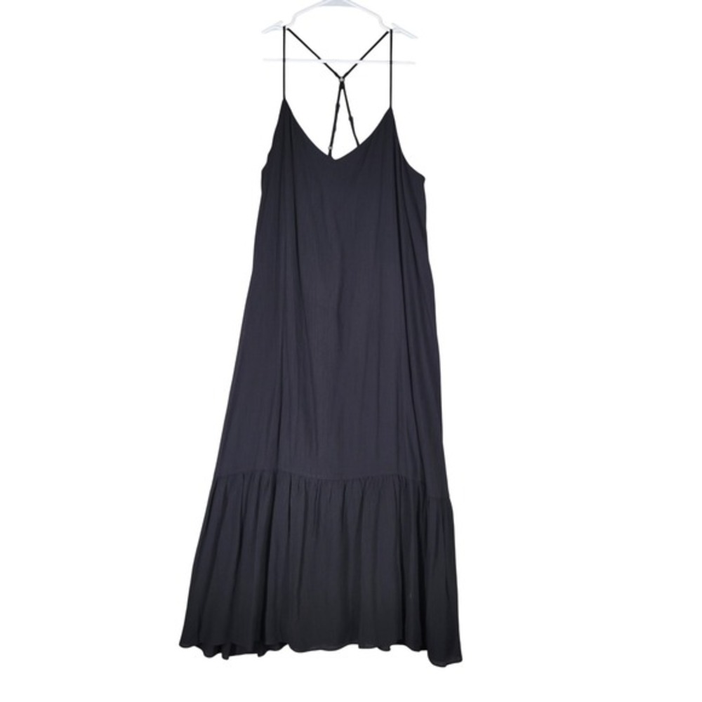 DKNY‎ Maxi Dress Womens Medium Black Tiered Hem Racerback Spaghetti Flowy